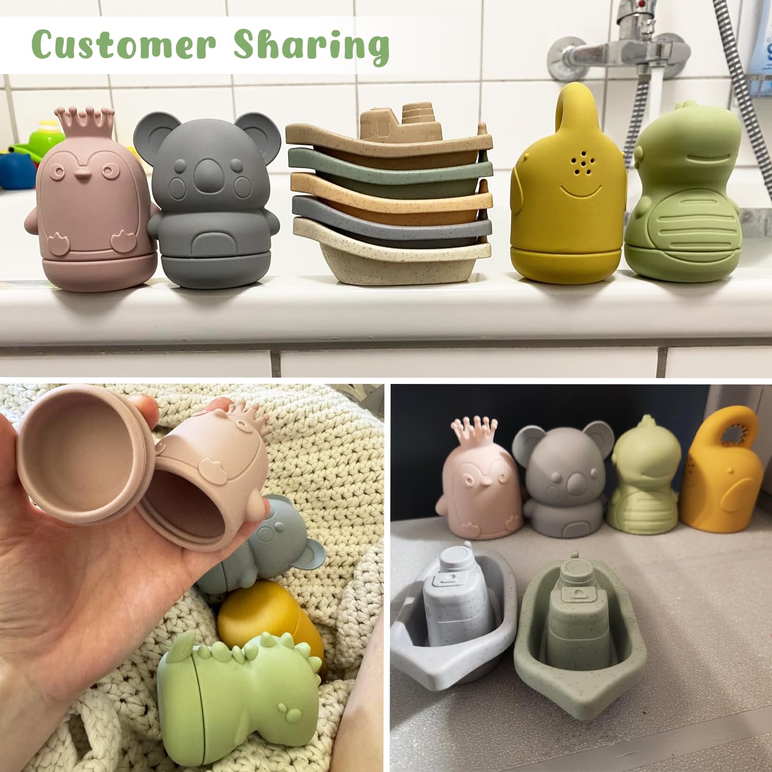 Mold-Free Baby Bath Toys Set - 9PCS Floating Boats & Squeeze Toys for Infants 6-12 Months & Toddlers 1-3 Years | Non-Toxic Silicone Bathtub, Pool & Water Table Play Set | Sensory Bath Toys with Safe Stacking Boats for Learning & Fun | Perfect for Bath Time, Pool Parties & Early Childhood Development