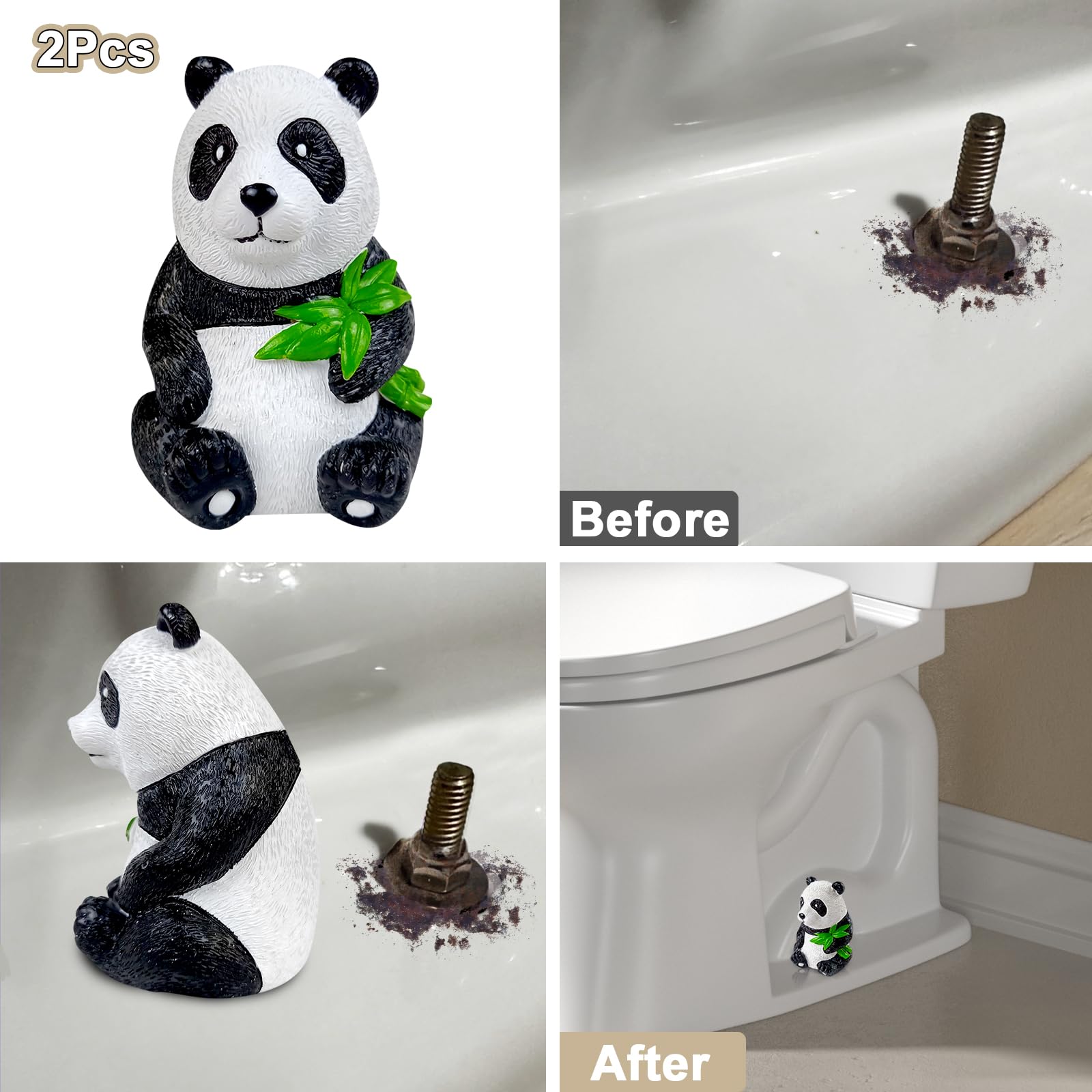 Decorative Resin Toilet Bolt Caps - 2pcs Panda Set for Bathroom Rust Prevention (Easy Installation)