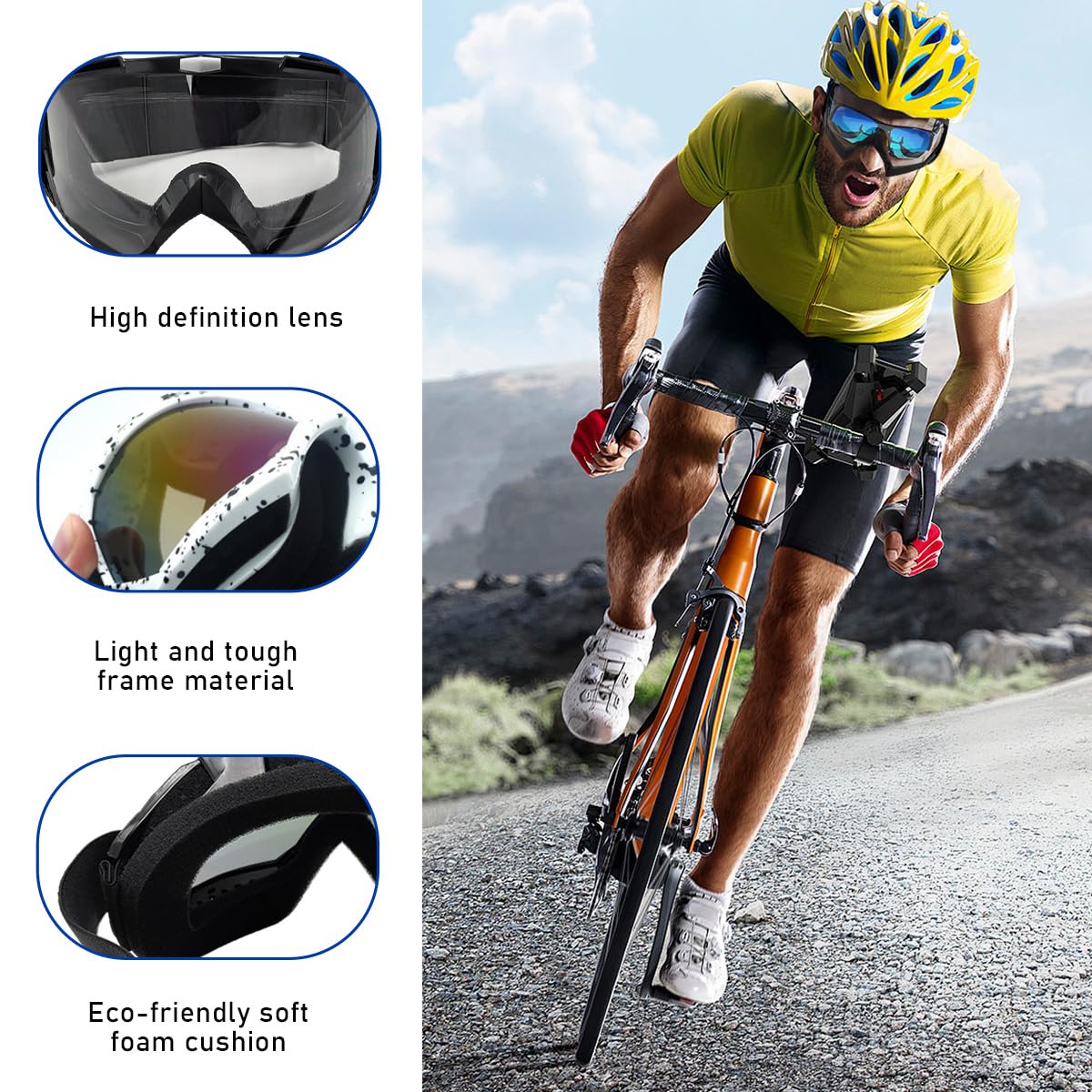 Dirt Bike Goggles - Windproof & Dustproof Ski Racing Goggles for Men & Women - ATV Motorcycle Safety Goggles with Clear Lens - Perfect for Off-Road, Motocross, Snowboarding & Outdoor Sports