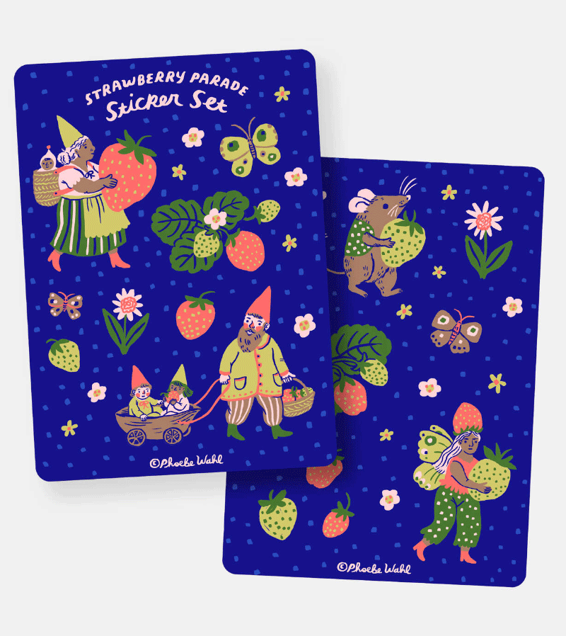 Phoebe Wahl Strawberry Parade Sticker Set - 50+ Cute Fruit Stickers for Planners, Journals, Scrapbooks & DIY Crafts