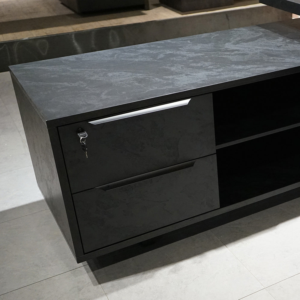 Premium DAXTON Black Executive Desk with Left Return - 200cm Black Concrete Finish | Modern Office Furniture for Home & Workspace