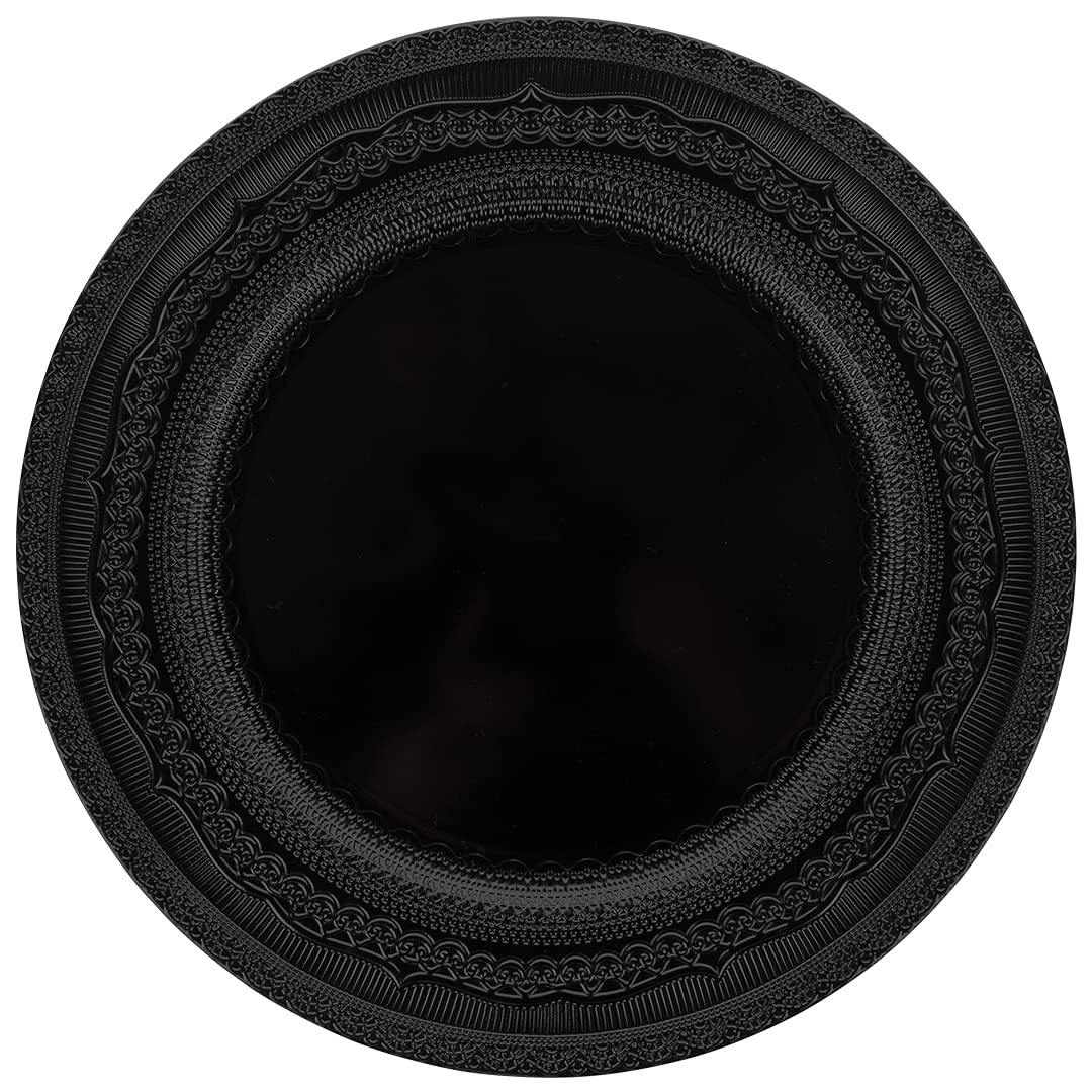 Vintage Lace Charger Plates Bulk - French Style Rustic Farm Table Decor - Ornate Black Charger Plates Set of 4 - Perfect for Wedding, Party & Holiday Dining Decorations