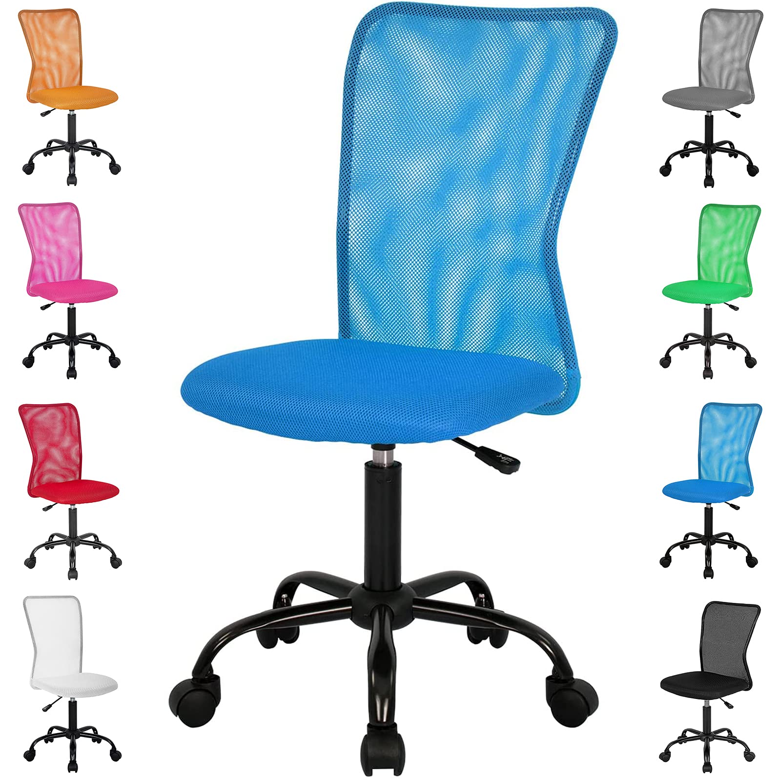 Ergonomic Home Office Chair with Lumbar Support - Adjustable Height Mid Back Mesh Computer Desk Chair, Armless Rolling Task Chair for Small Spaces - Perfect for Remote Work, Gaming & Study (Blue)
