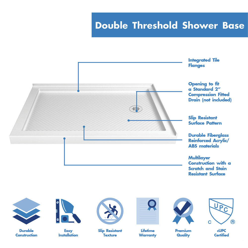 DreamLine Flex 36x48x74.75 Inch Semi-Frameless Pivot Shower Enclosure Kit with SlimLine Base - Modern Bathroom Upgrade for Small Spaces, Easy Installation for Home Renovation
