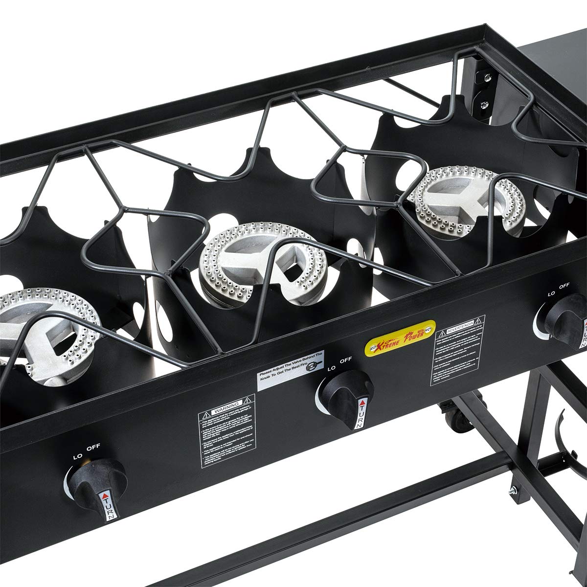 Barton Portable Propane Camp Stove - 87,000 BTU Triple Burner Outdoor Cooking Stove with Side Table, Wheels & Regulator - Perfect for Camping, Backyard BBQs, Tailgating and Patio Cooking