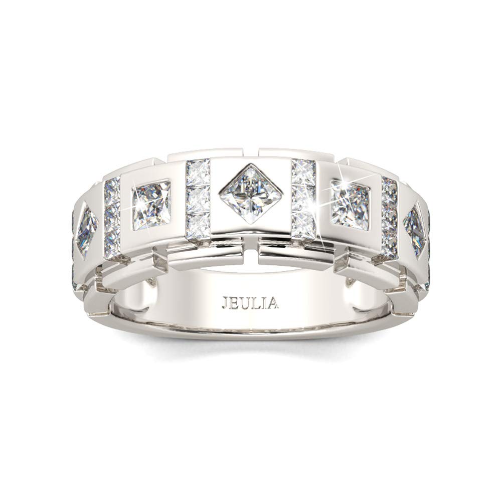 Jeulia Sterling Silver Princess Cut Cubic Zirconia Wedding Band Rings for Women & Men - Engagement, Anniversary & Promise Rings with Gift Box - Perfect for Proposals, Vow Renewals & Romantic Gifts