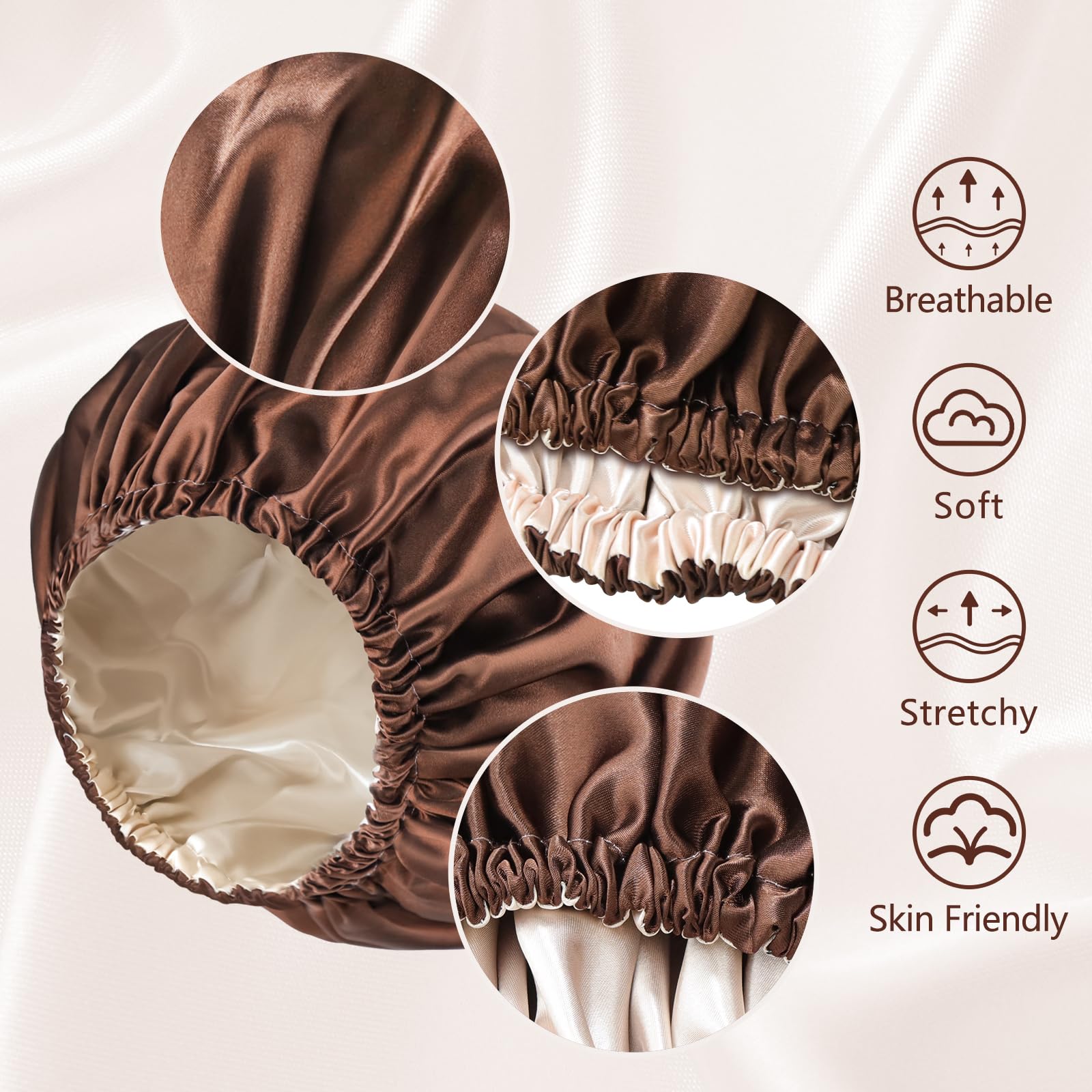 Silk Bonnet for Women Sleeping - Double Layer Satin Hair Wrap Bonnet for Curly & Natural Hair - Breathable Elastic Hair Cover for Night Protection & Hair Care - Perfect for Bedtime & Travel Use