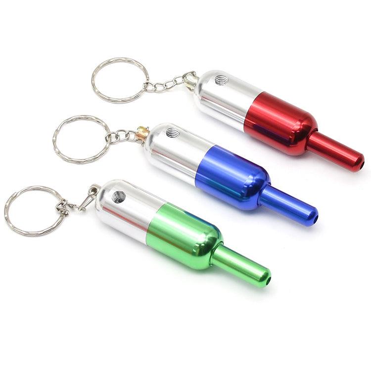 Mini Pill-Shaped Metal Keychain Smoking Pipe for Tobacco & Herbs - Portable & Discreet for Travel, Hiking, and Outdoor Use