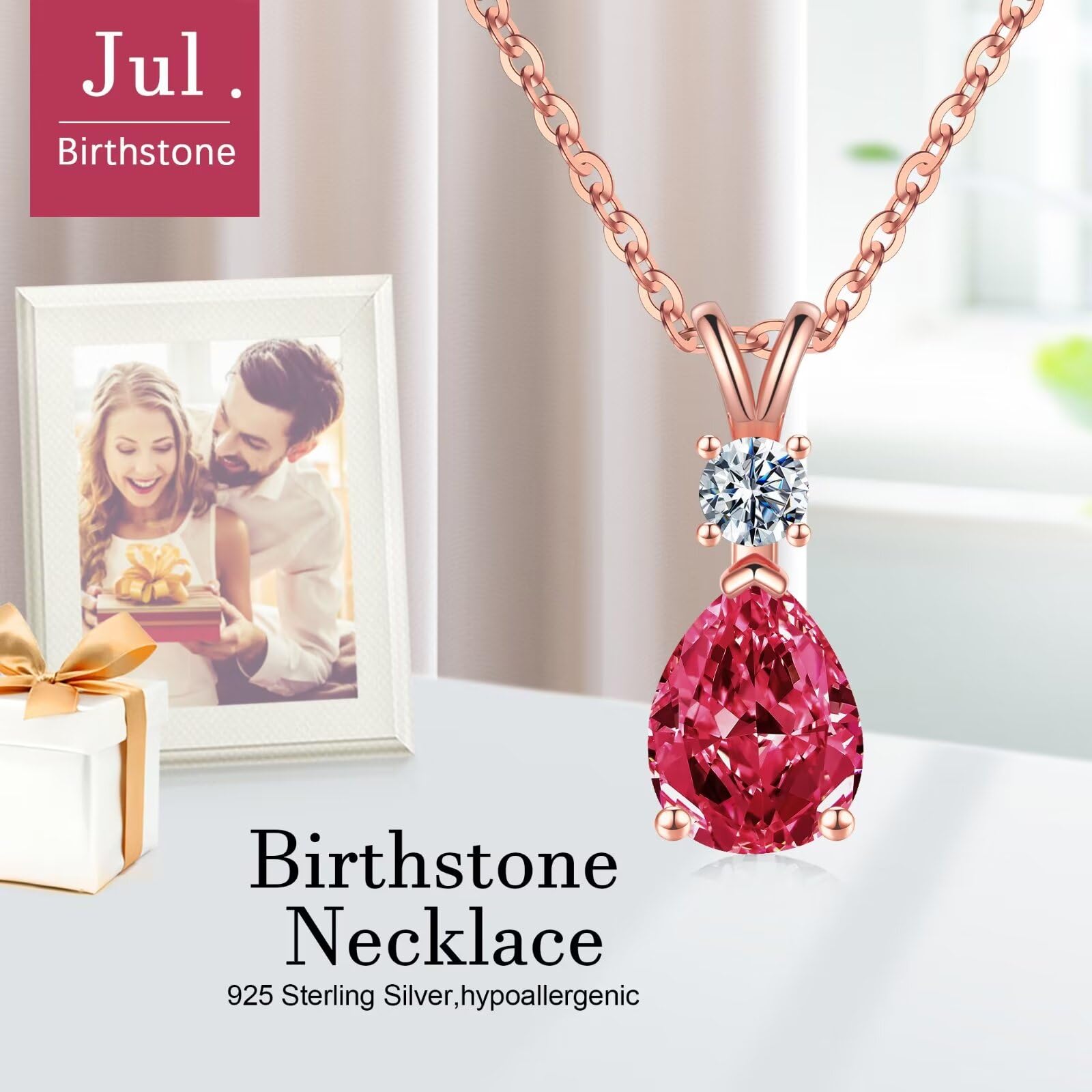 1.25 Ct Pear Birthstone Necklace for Women - 18K White Gold Plated S925 Sterling Silver with Genuine/Created Gemstone - Elegant Jewelry Gift for Birthday, Anniversary & Special Occasions