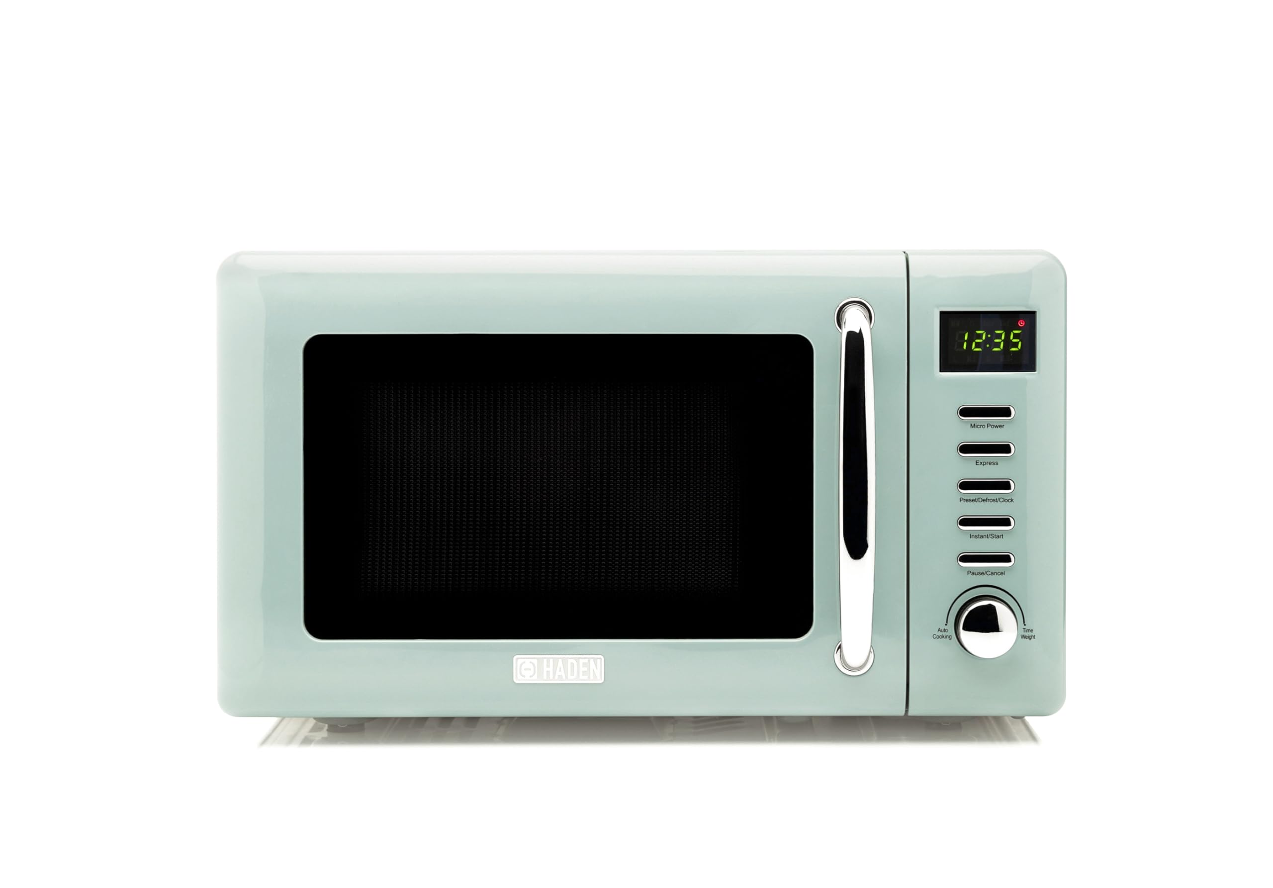Haden Cotswold Green 800W Retro Microwave Oven - 20L Compact Digital Microwave for Small Kitchens with 5 Power Levels, Defrost & Express Functions | Easy to Use & Clean | Perfect for Dorms, Apartments & Office Break Rooms