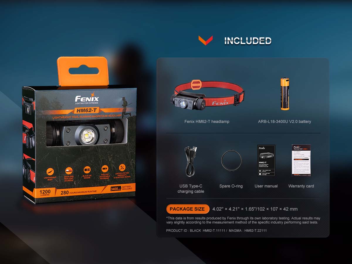 Fenix HM62 T Lightweight Headlamp - 500 Lumens, Rechargeable LED Headlight for Camping, Hiking, Running & Outdoor Adventures