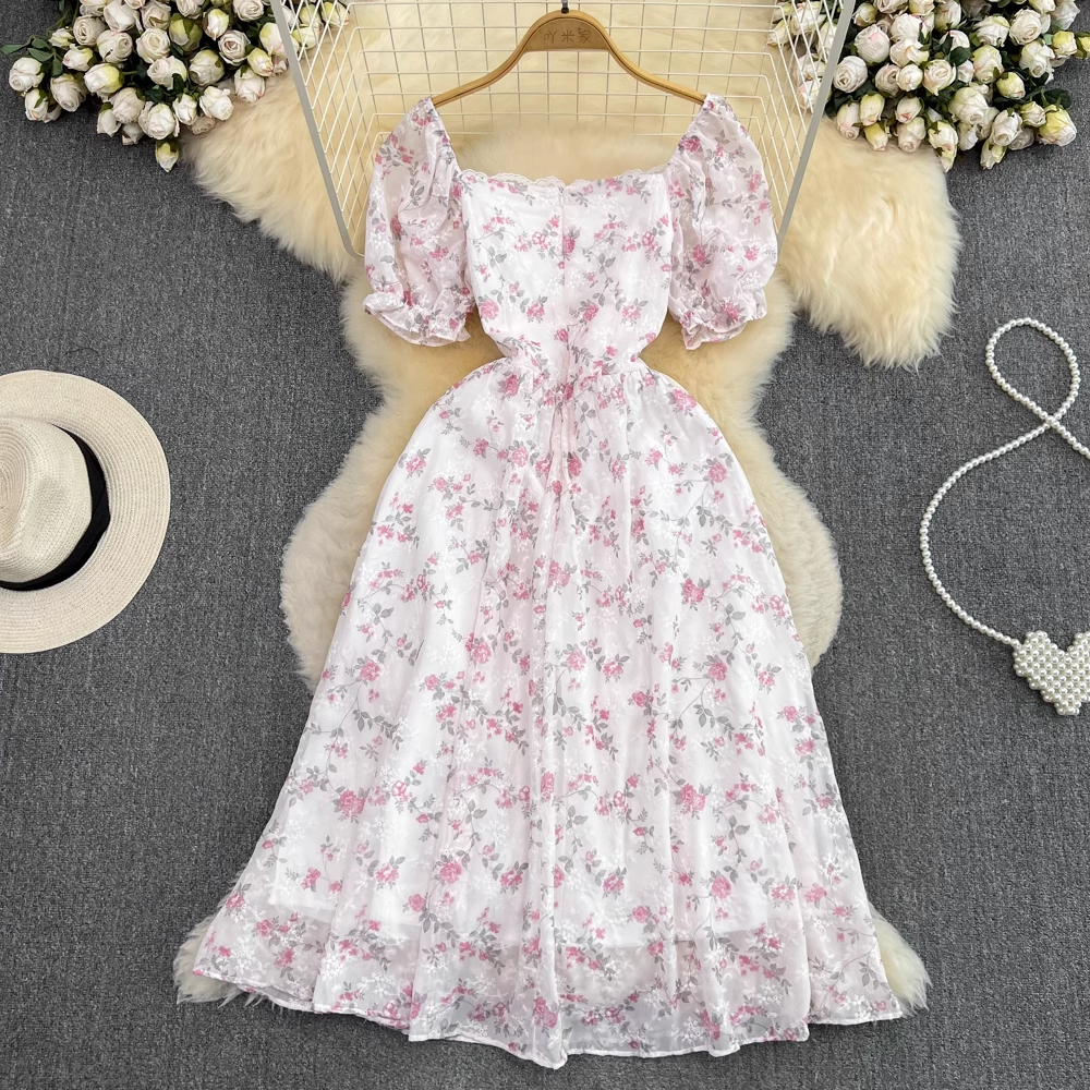 Elegant French Floral Princess Summer Dress - Long Flowy Maxi Dress for Women | Perfect for Beach Vacations, Garden Parties & Romantic Dates