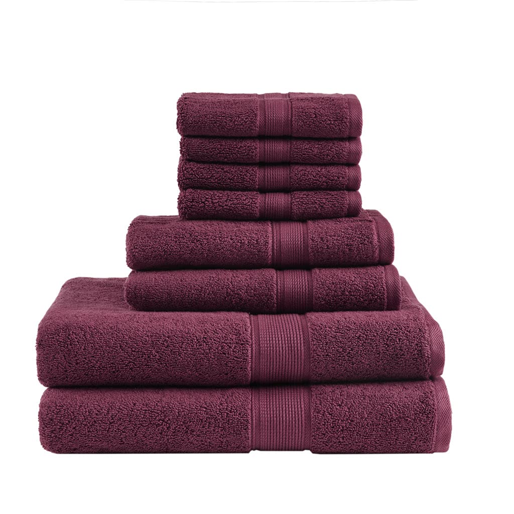 Madison Park Signature 800GSM 100% Cotton Bath Towel Set of 8 - Ultra Absorbent Luxury Bath Sheets, Hand Towels & Washcloths for Spa, Hotel & Home Use (2 Bath Towels, 2 Hand Towels, 4 Washcloths) - Quick Dry, Burgundy