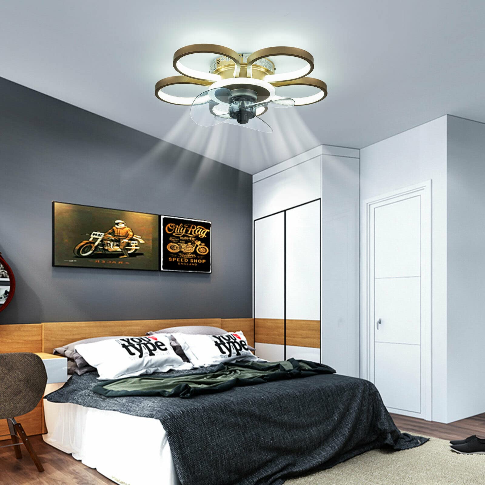 20 Inch Smart Ceiling Fan with LED Lights - 3 Color Temperatures & 3 Speed Settings, Remote Control - Perfect for Bedroom, Dining Room & Living Room - Energy Efficient Quiet Operation for Home & Office Use