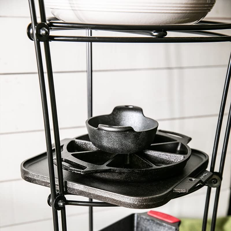 Lodge 6-Tier Cast Iron Cookware Storage Organizer Tower - Heavy Duty Steel Construction, Matte Black Finish, 32.67