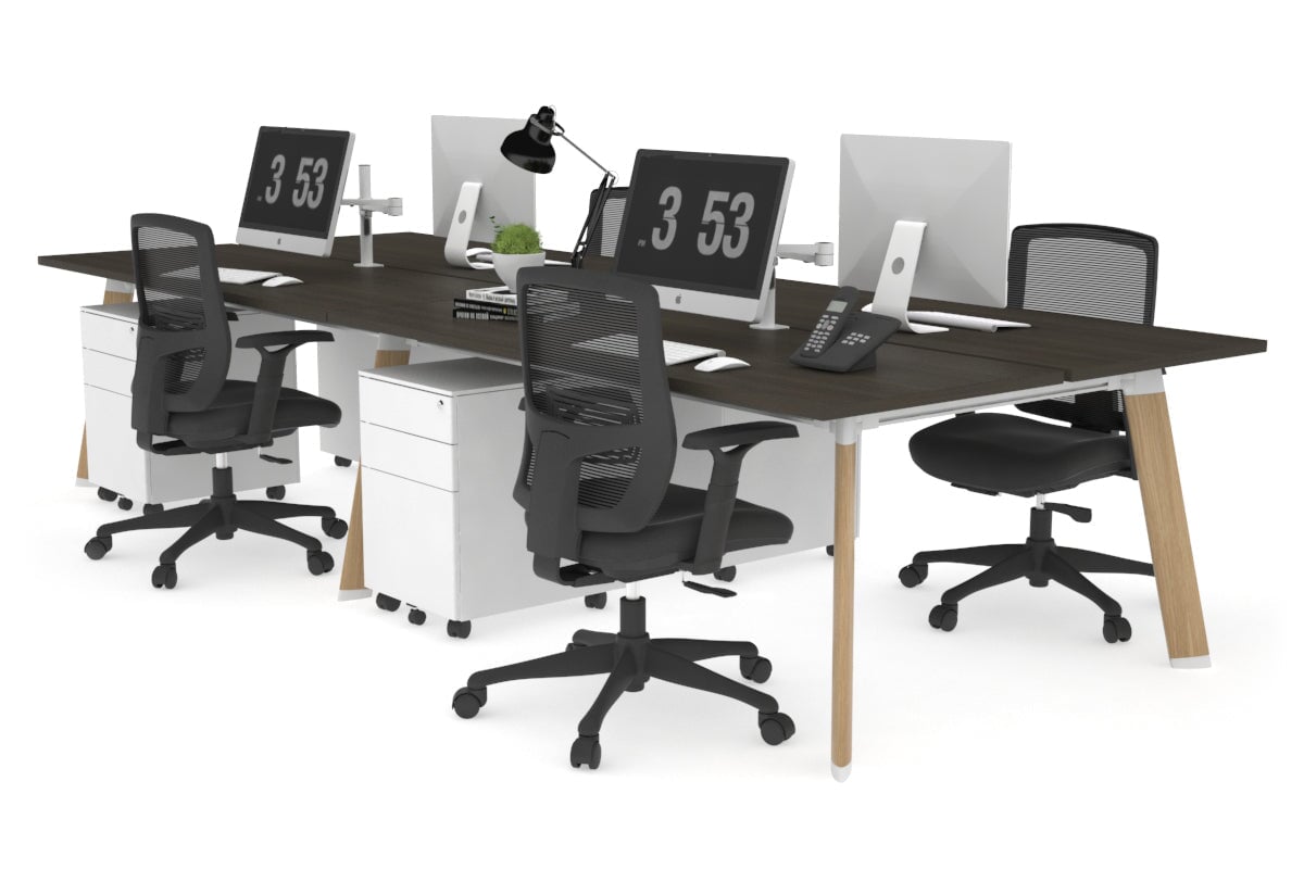 4-Person Workstation with Wood Imprint Frame - 1800L x 700W Office Desk for Team Collaboration & Productivity | Perfect for Open Office Spaces & Coworking Environments