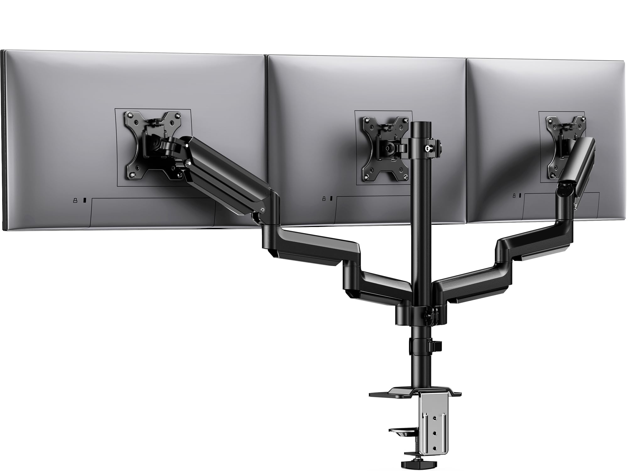 HUANUO Triple Monitor Stand for 13-27 Inch Screens - Adjustable Gas Spring Arm Holds 17.6lbs - Full Motion Tilt, Swivel & Rotation - VESA 75x75/100x100mm - Perfect for Gaming, Office & Home Workstations