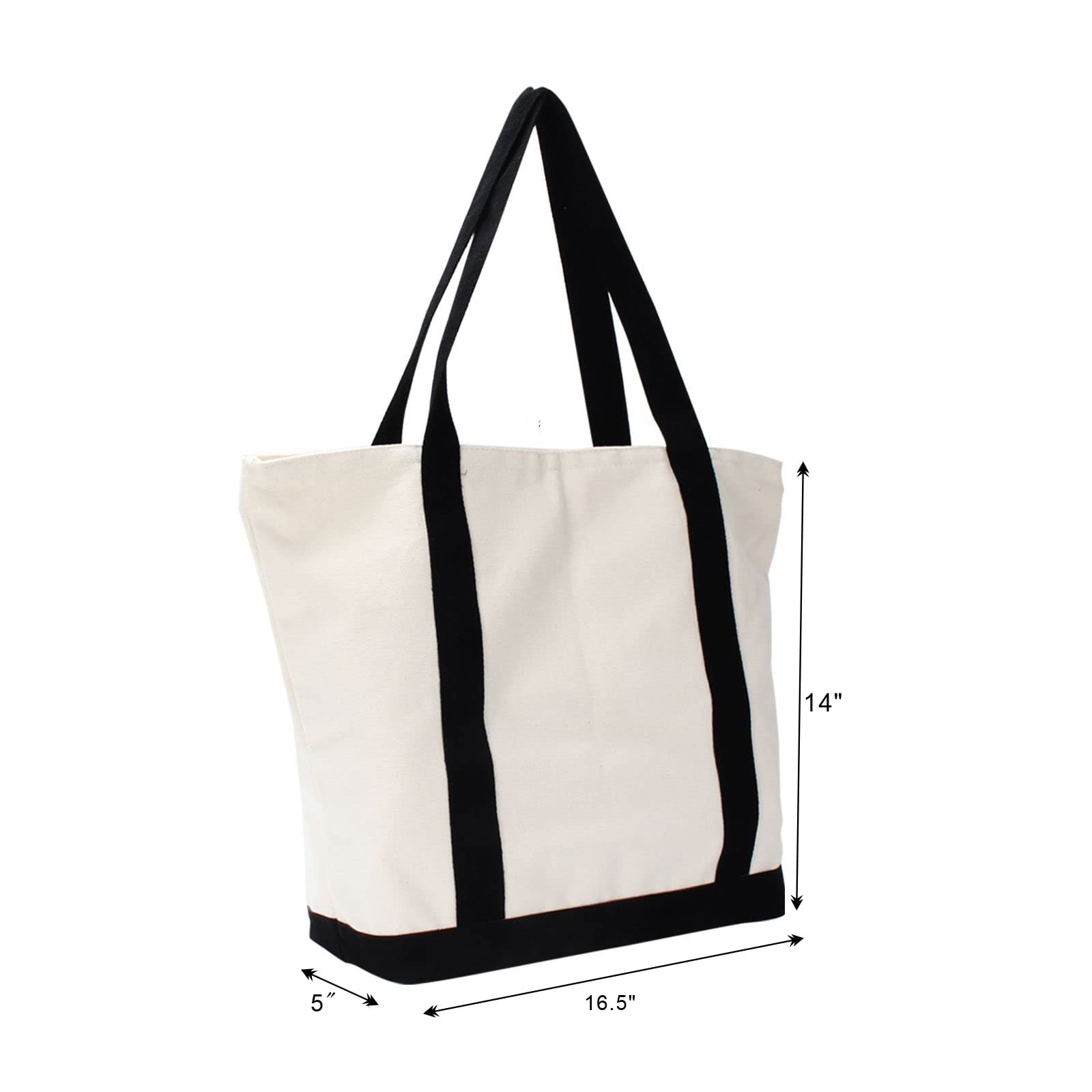 Heavy Duty Canvas Tote Bags - 3 Pack Zippered Reusable Grocery Shopping Bags, 16.5