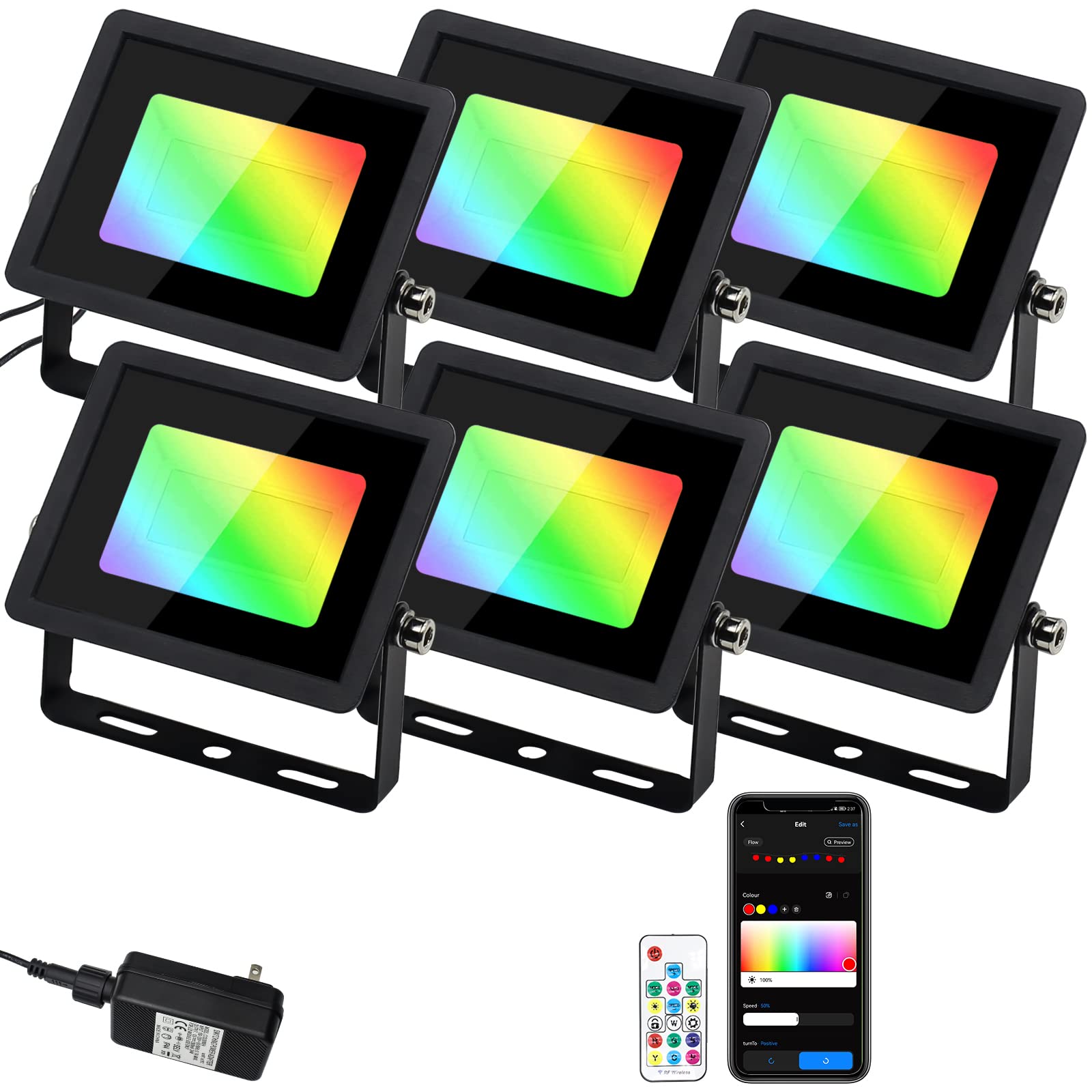 Smart RGB LED Flood Lights Outdoor - 6 Pack Color Changing Landscape Lights with APP & Voice Control, IP66 Waterproof, Multi Scene & Music Modes - Perfect for Patio, Garden, Yard, Stage Lighting & Holiday Decorations