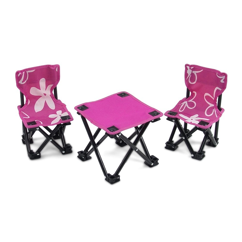 Emily Rose 18 Inch Doll 3-Piece Folding Camping Beach Sports Chair Set with Table | Compatible with 16-18