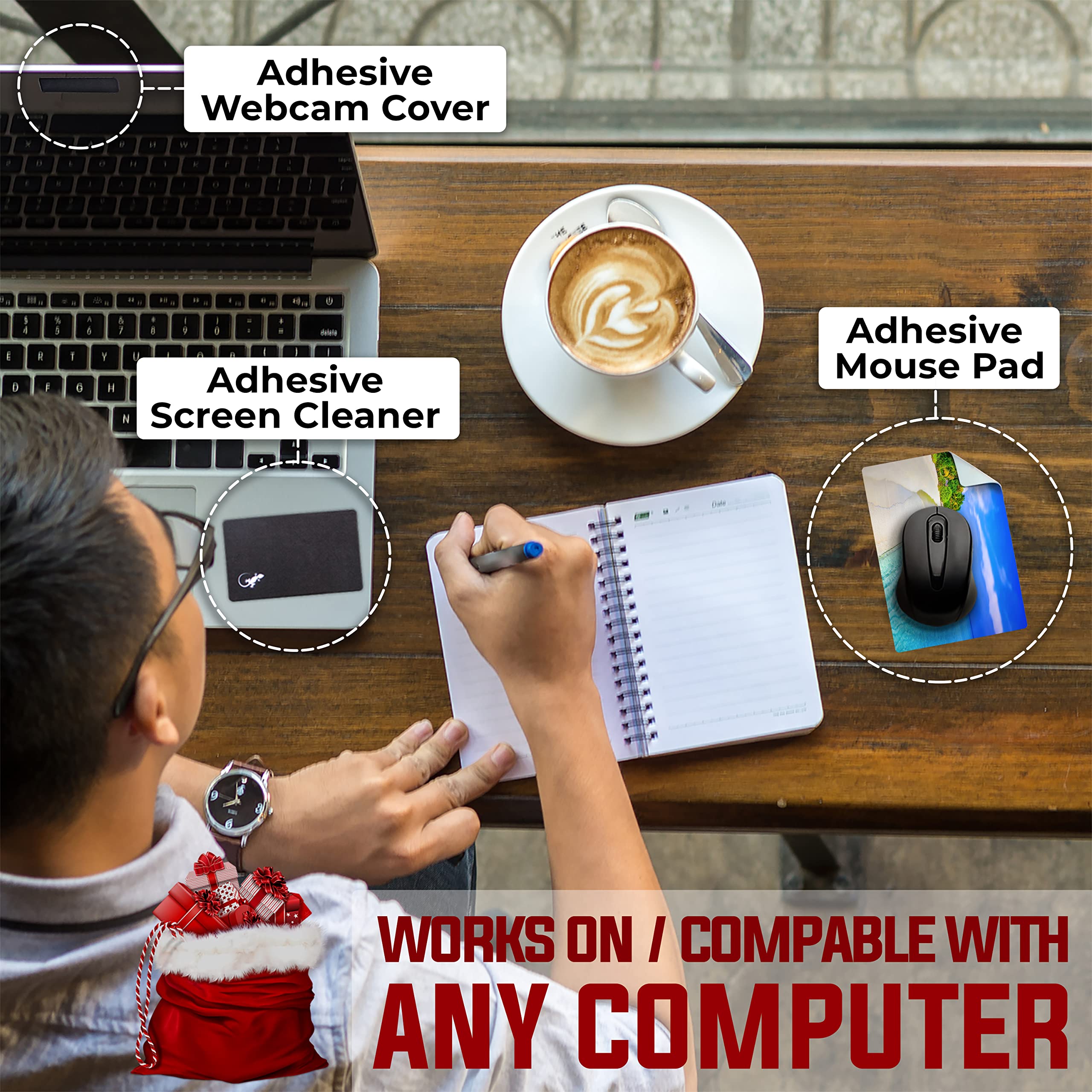 Non-Slip Mouse Pad with Adhesive Bottom - Sticks to Any Surface, Portable & Includes Webcam Cover + Screen Cleaner (2-Pack Beach Set) - Perfect for Office, Gaming & Travel Use