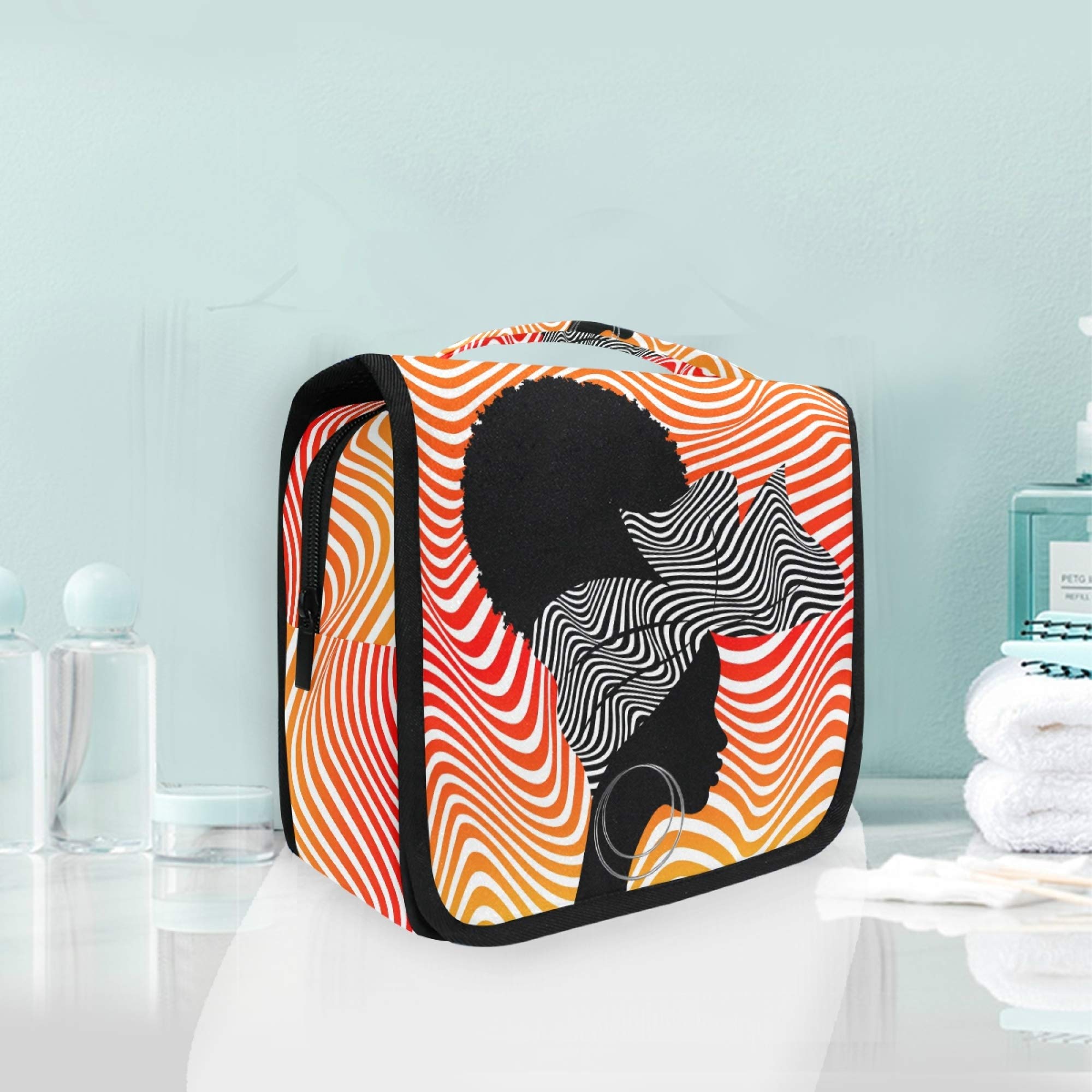 ALAZA African American Women's Afro Portrait Hanging Toiletry Bag - Multifunctional Travel Cosmetic Organizer with Hook | Perfect for Makeup Storage, Bathroom Organization & Vacation Essentials
