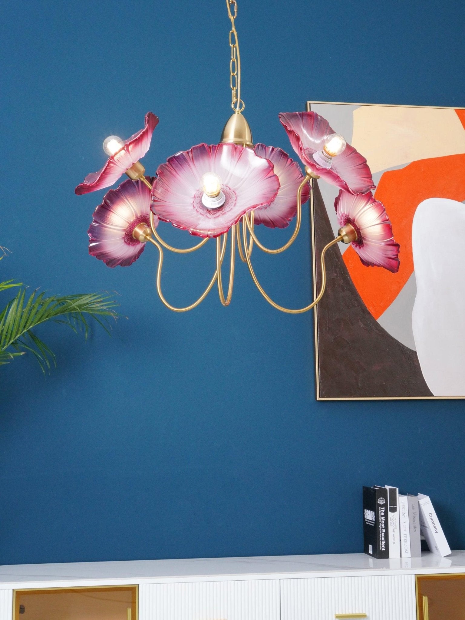 Elegant Lotus Leaf Glass Chandelier - Modern Crystal Ceiling Light Fixture for Dining Room, Living Room, Bedroom Decor | Energy Efficient LED Lighting for Home & Office