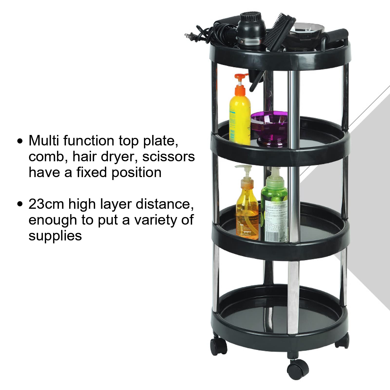 4-Layer Stainless Steel Salon Trolley Cart - Universal Rolling Hairdressing Storage Cart with Wheels for Salon Tools & Equipment | Perfect for Hair Stylists, Beauty Salons & Mobile Hairdressers