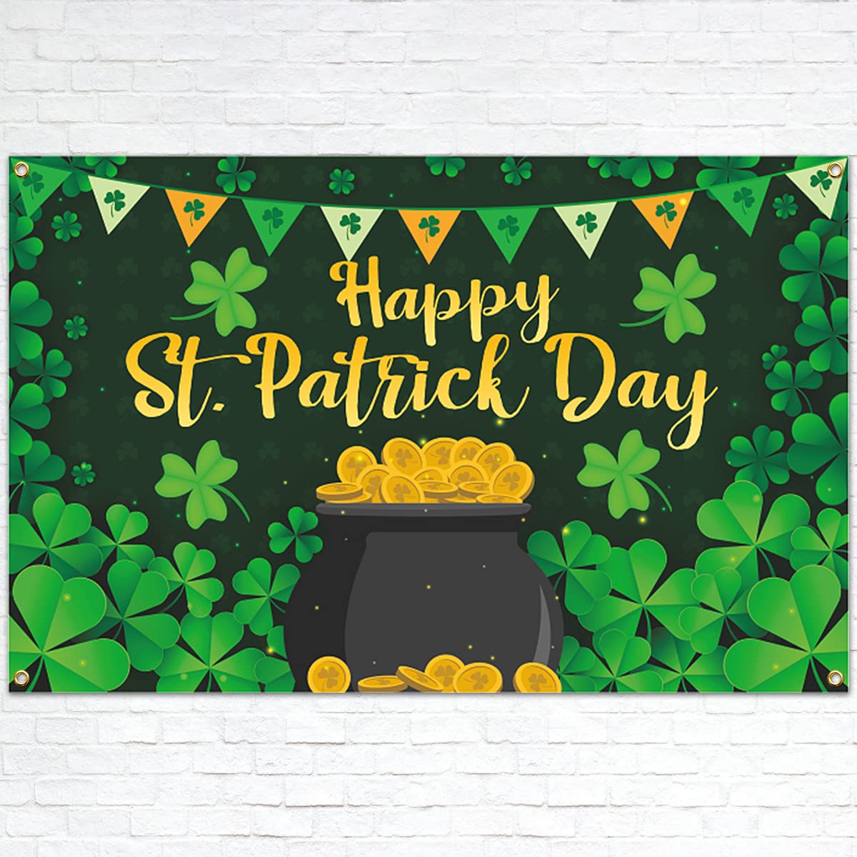 71x45 Inch Happy St. Patrick's Day Banner - Shamrock Decorations for Saint Patrick's Day Party, Wall & Home Decor - Perfect for Irish Themed Events, Parades & Festivals