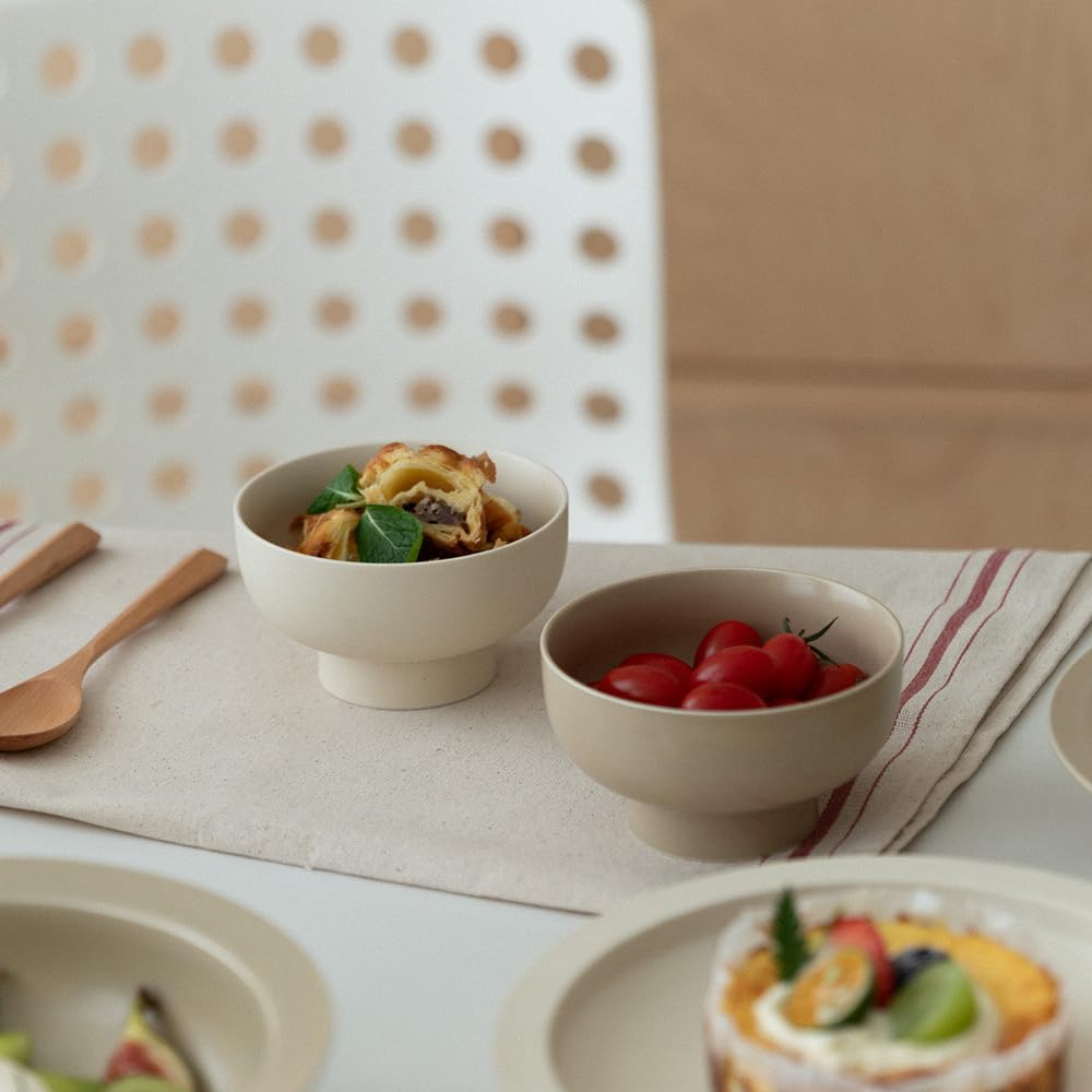 Ceramic Pedestal Fruit Bowl - Small Round Salad Bowl for Coconut Café Decor