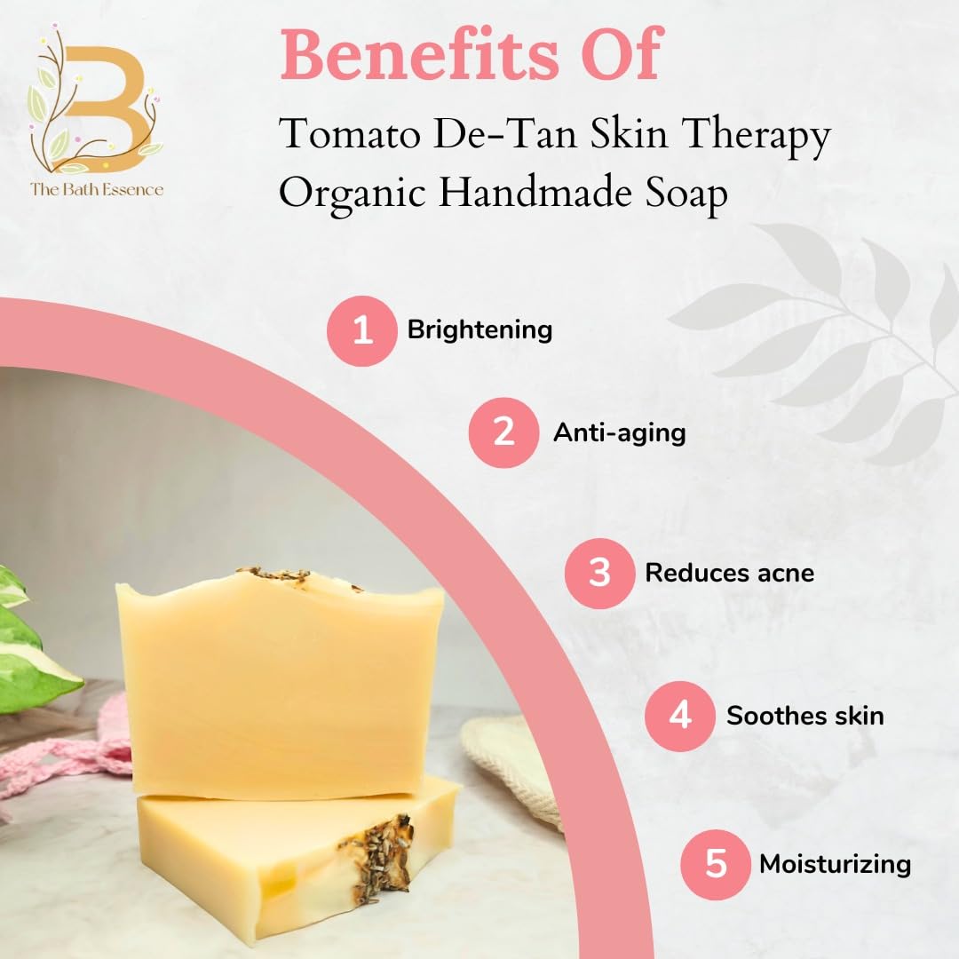 100% Natural Tomato Bath Soap for Skin Whitening & Detan - Cold Processed, Handmade with Essential Oils (100g Bar) | Gentle Cleansing & Brightening for Face & Body | Perfect for Daily Skincare, Spa & Gift Giving
