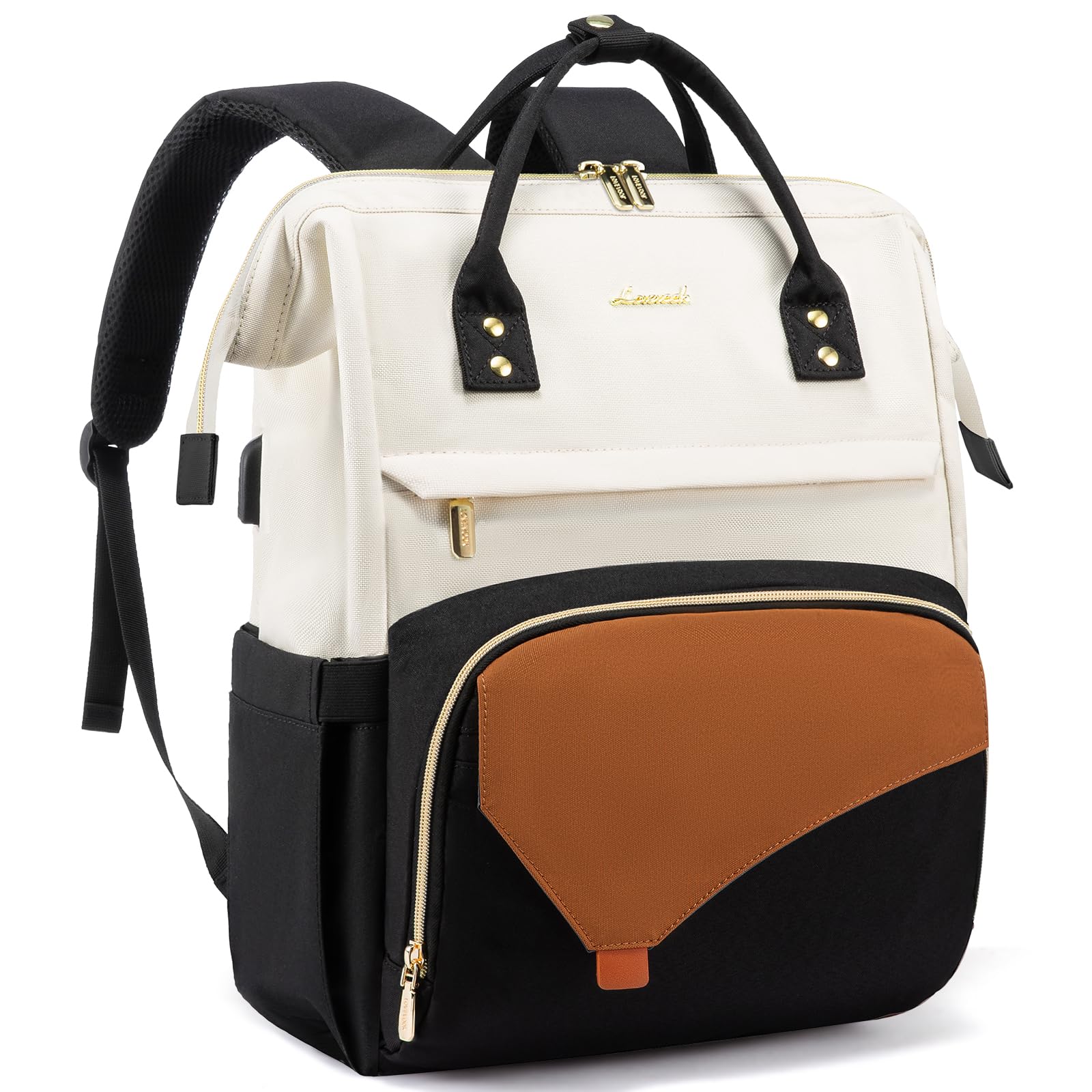 LOVEVOOK Women's Waterproof Laptop Backpack - 15.6 Inch Work Travel Bag for College, Office & Professionals (Teacher, Doctor, Nurse) - Stylish & Durable Purse Backpack in Black, Beige & Brown - Perfect for Commuting, Business Trips & Campus Life