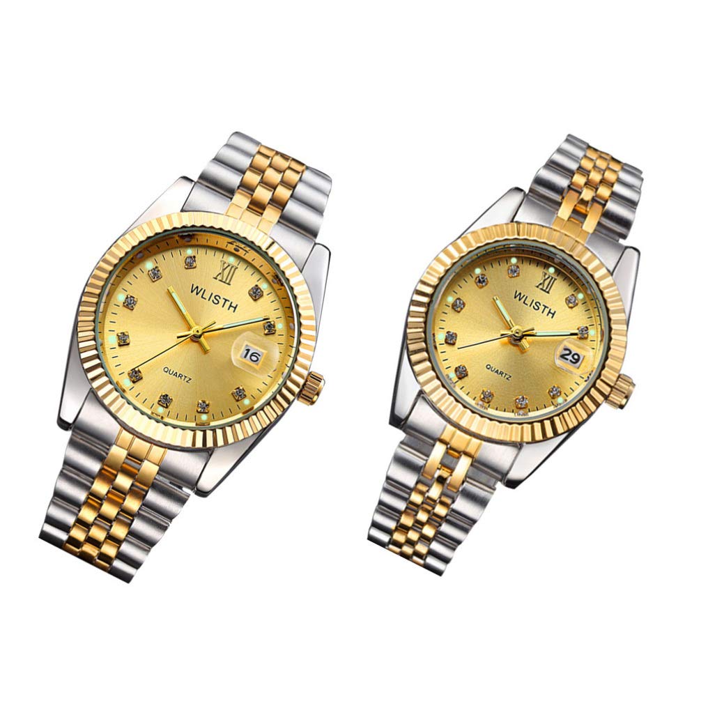 Hemobllo 2-Piece Couple Watches Set - Stainless Steel Waterproof Quartz Watches for Him & Her - Matching Romantic Wristwatches for Valentine's Day, Anniversary, Birthday Gifts - Perfect for Date Nights, Weddings and Special Occasions