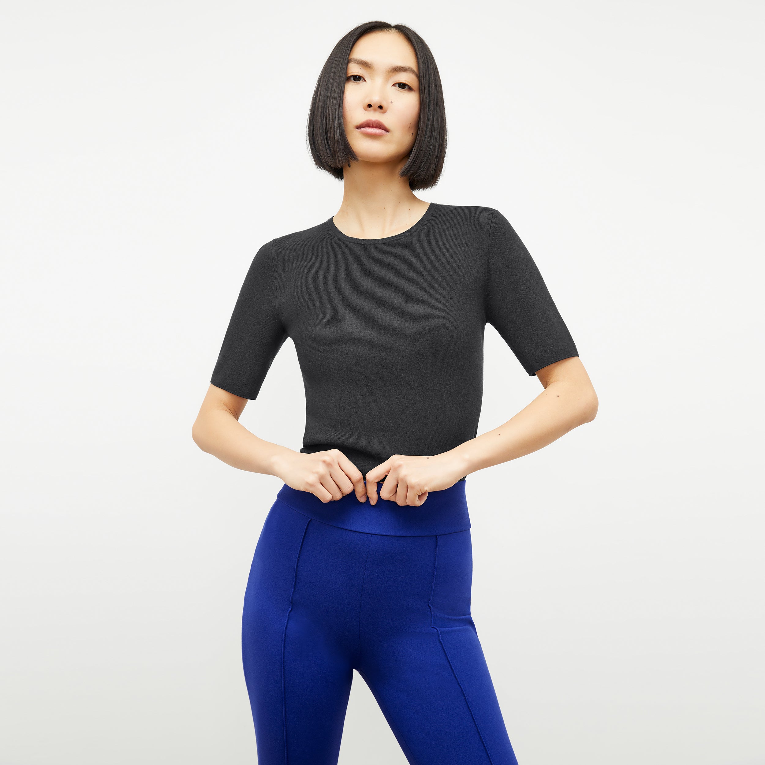 Allyn Kick Flare Pant - Butter Ponte Fabric in Electric Blue | Women's Stretchy Bootcut Pants for Work & Casual Wear