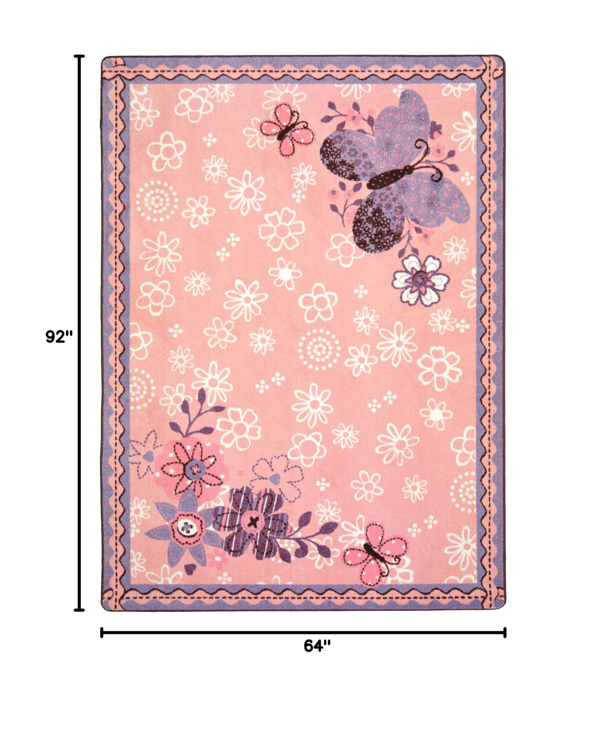 Joy Carpets Kid Essentials Flower Fields Playroom Rug for Infants & Toddlers - Soft Non-Slip Nursery Carpet, Multicolor 5'4