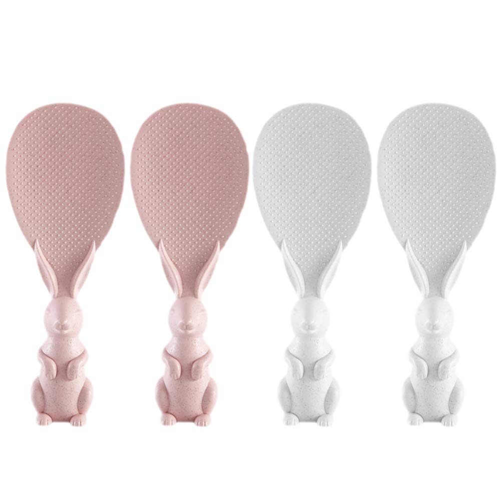 Cabilock 4-Piece Non-Stick Rice Paddle Set - Heat Resistant Silicone Scooper for Rice Cooker - Perfect for Serving, Stirring & Measuring Rice (White) - Ideal for Home Kitchen, Meal Prep & Asian Cooking