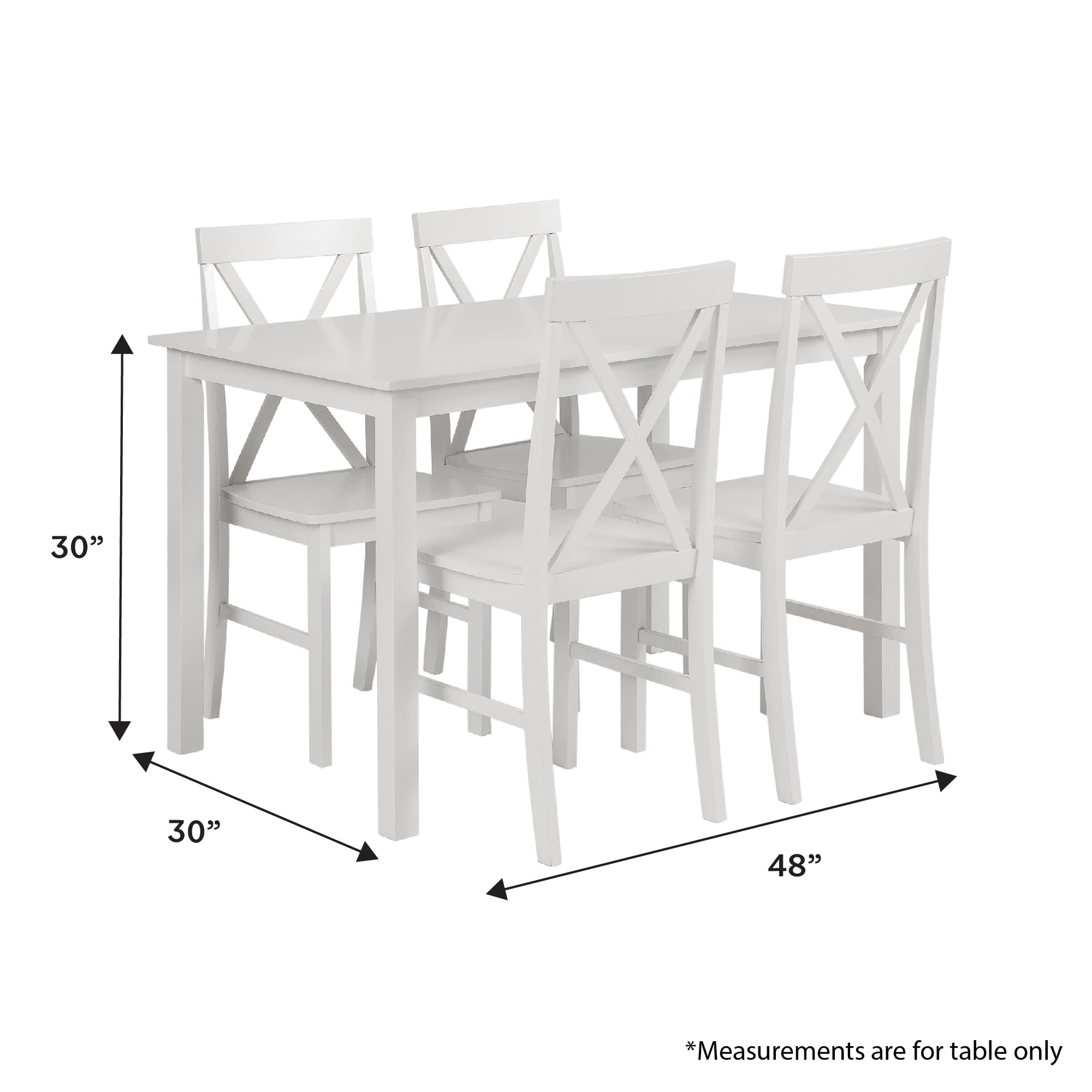 Walker Edison 4-Person Modern Farmhouse Wood Dining Table Set with 4 Chairs, 48 Inch, White - Perfect for Small Kitchens, Breakfast Nooks & Cozy Dining Rooms
