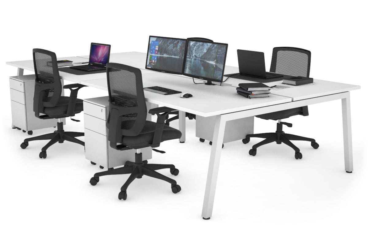 Quadro 4-Person Office Workstation Desk - 1200L x 800W with Cable Management Scallop - Perfect for Collaborative Workspaces, Team Meetings & Open Office Environments