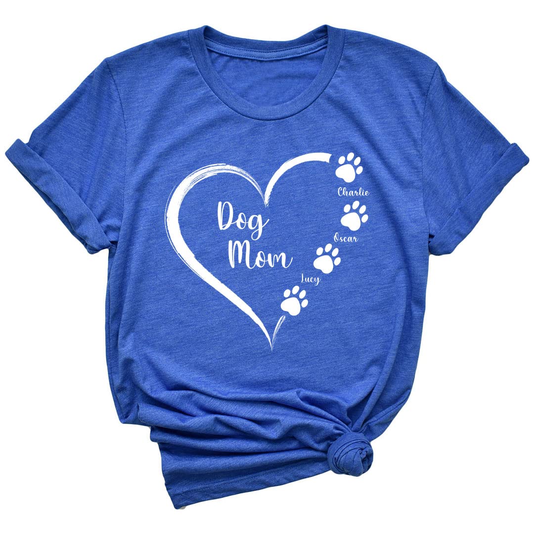 LEVY PAW Personalized Dog Mom T-Shirt - Custom Heart & Dog Name Print for Dog Lovers | Perfect Gift for Pet Owners, Dog Birthday & Mother's Day