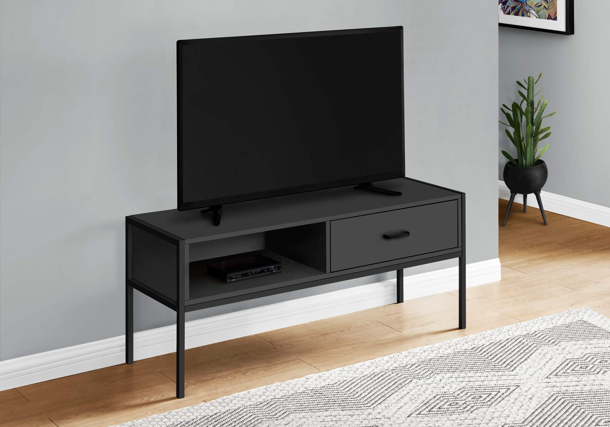 Monarch Specialties 2874 48-Inch TV Stand - Modern Black Media Console with Storage Drawer for Living Room & Bedroom - 47.25