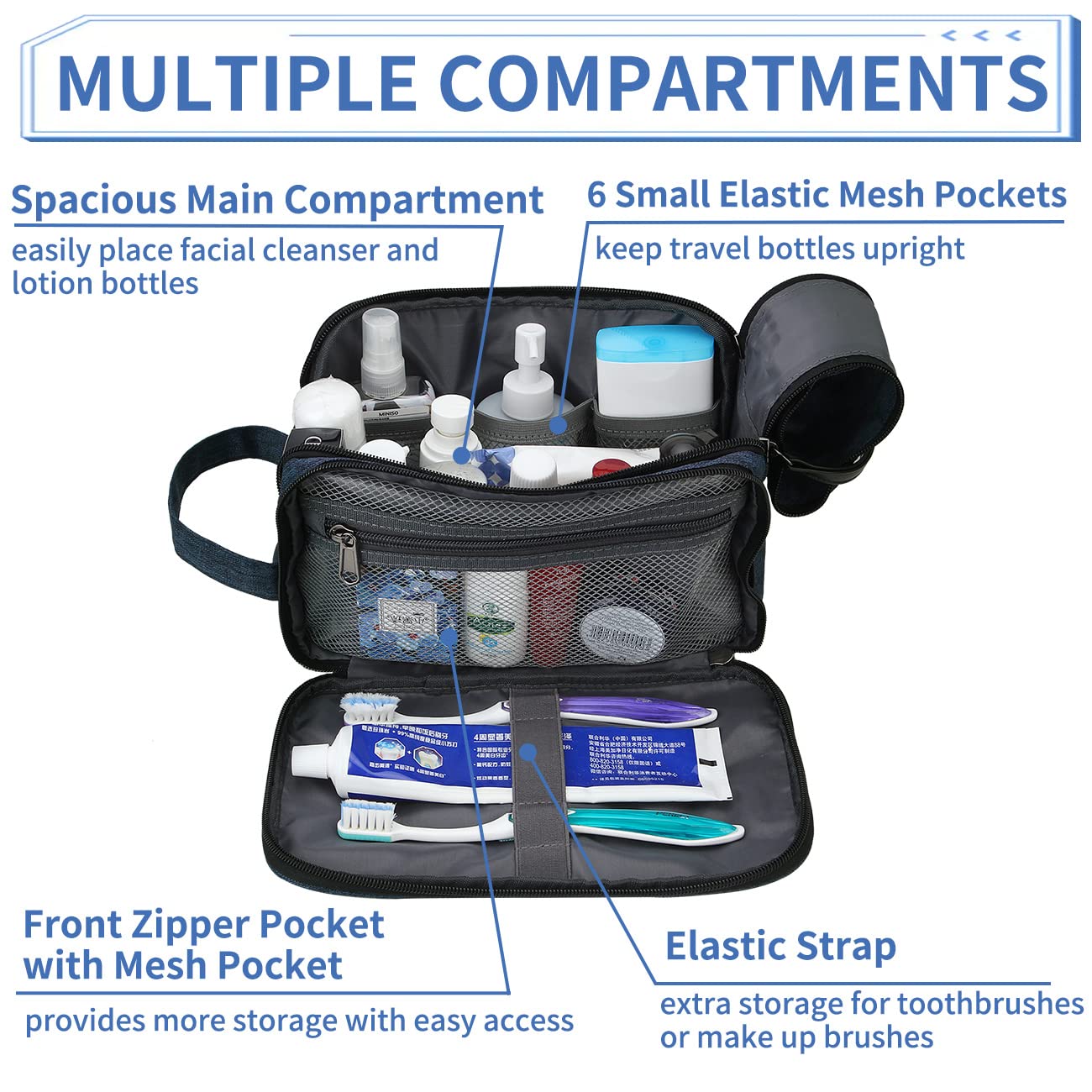 RAVUO Large Travel Toiletry Bag for Men - Waterproof Dopp Kit with Wide Mouth Opening, Portable Shower & Shaving Organizer (Blue) - Perfect for Gym, Camping & Business Trips