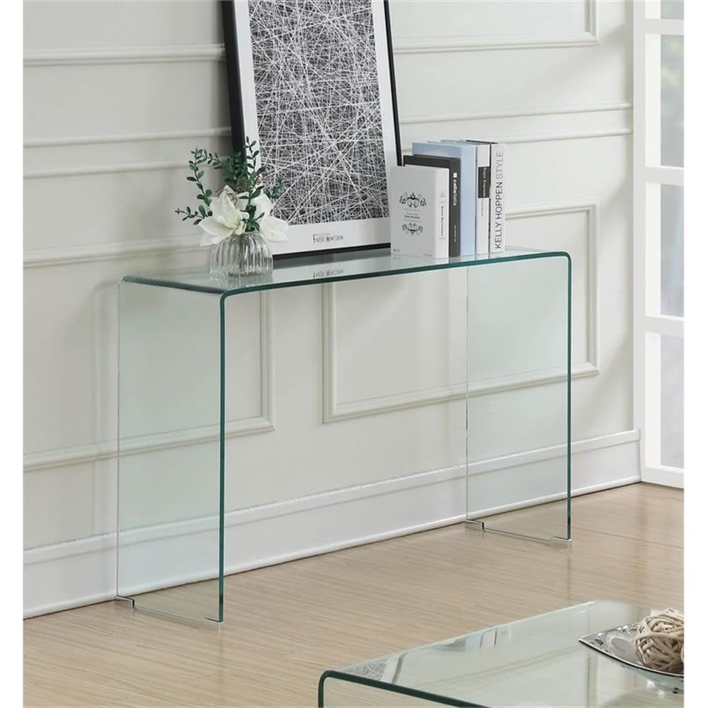 Modern Clear Glass Rectangular Sofa Table - Stylish & Durable Living Room Console for Small Spaces, Entryway, or Behind Couch Decor