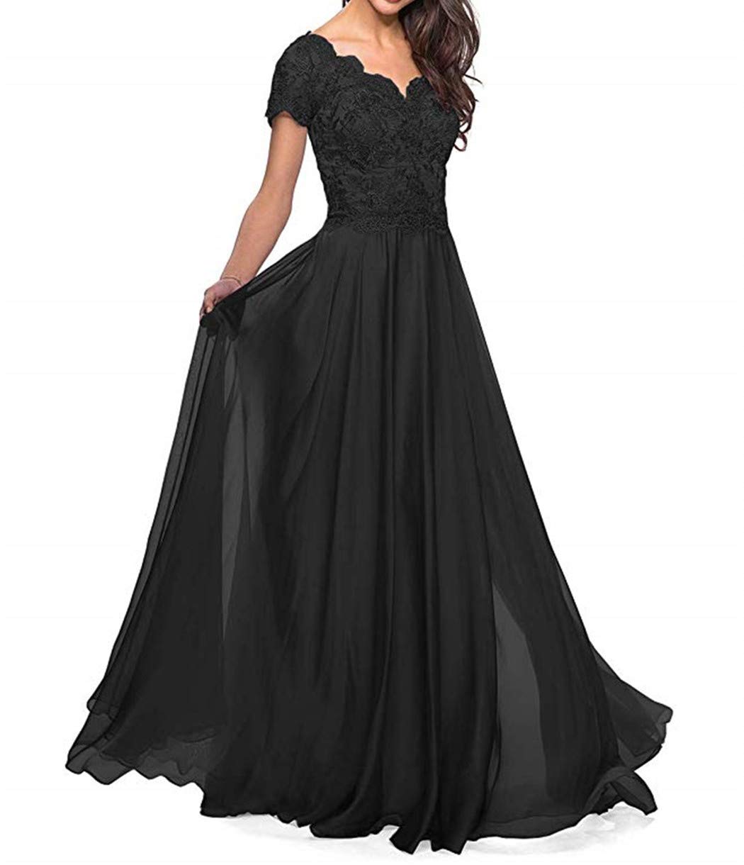 Elegant Lace Appliques Mother of The Bride Dress - Long Chiffon A-Line Short Sleeves Wedding Party Gown for Women | Perfect for Formal Weddings, Evening Galas & Special Occasions