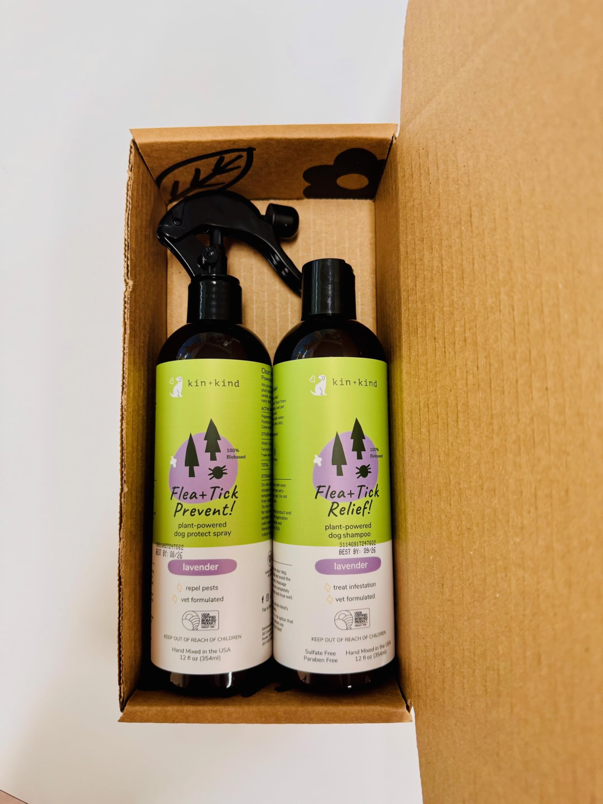 **Kin+Kind Flea and Tick Spray & Shampoo Kit for Dogs – Natural Lavender Scent, 12 oz Each – Flea & Tick Control & Repellent – Perfect for Bathing & Outdoor Protection**