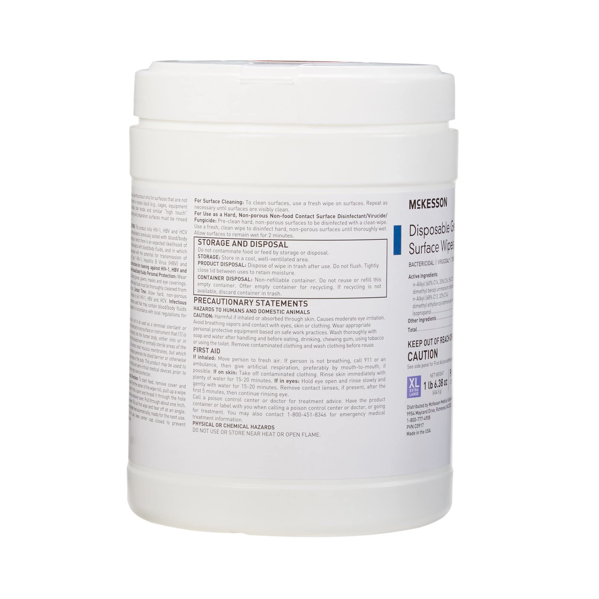 McKesson Germicidal Disinfecting Wipes - 65 Count XL Alcohol Wipes for Medical, Home & Office Use | Hospital-Grade Surface Cleaner & Sanitizer | Kills 99.9% Germs on Countertops, Electronics & Medical Equipment