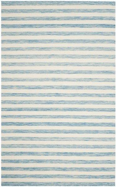 Hand Loomed Aqua & Ivory Striped Area Rug - Soft Boho Chic Living Room Carpet for Bedroom & Nursery Decor