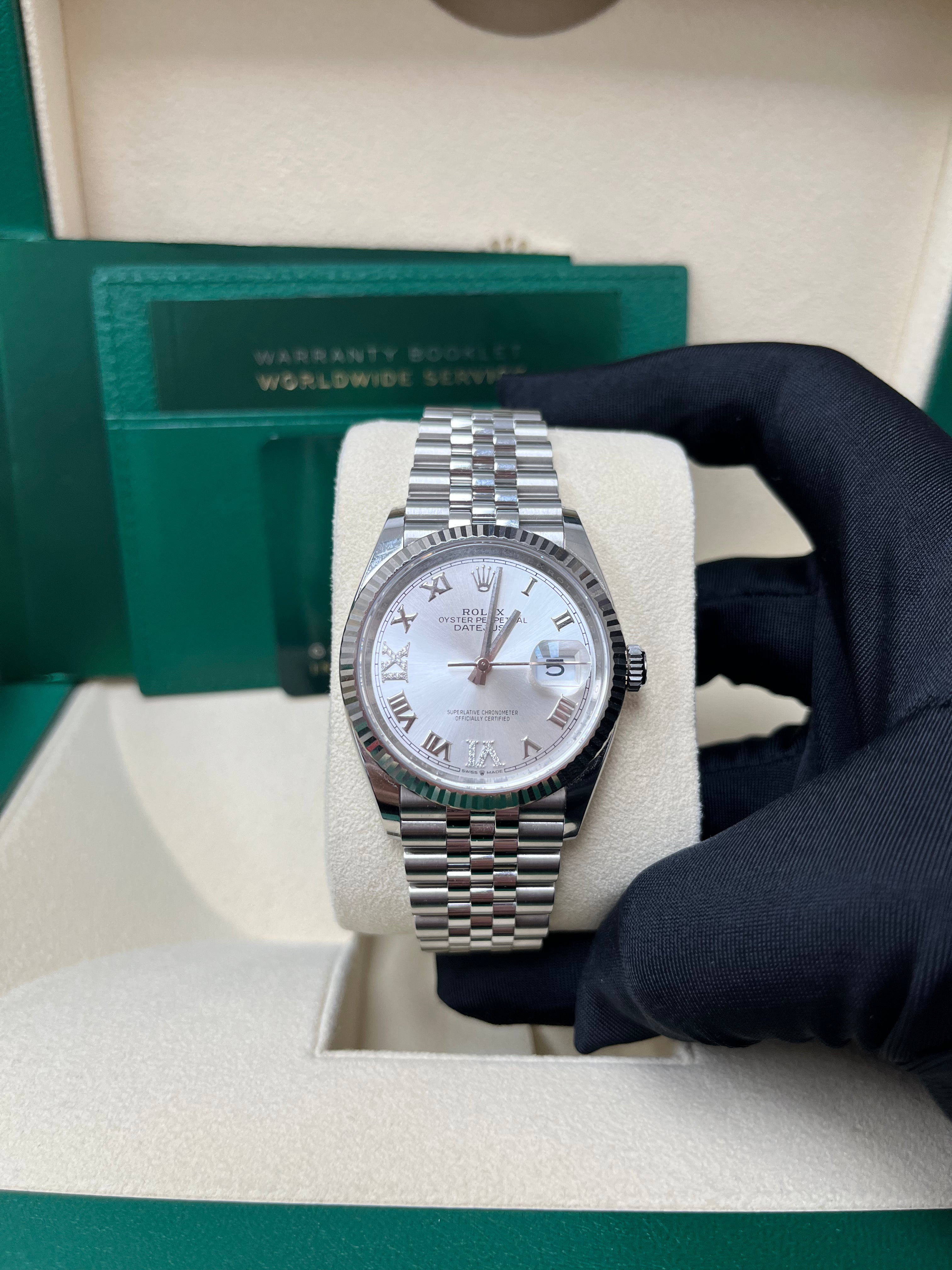 Rolex Datejust 36mm Stainless Steel Watch - Fluted Bezel, Silver Diamond Roman Numeral Dial (VI & IX), Jubilee Bracelet Ref.126234 | Luxury Dress Watch for Men, Perfect for Business, Weddings & Formal Occasions
