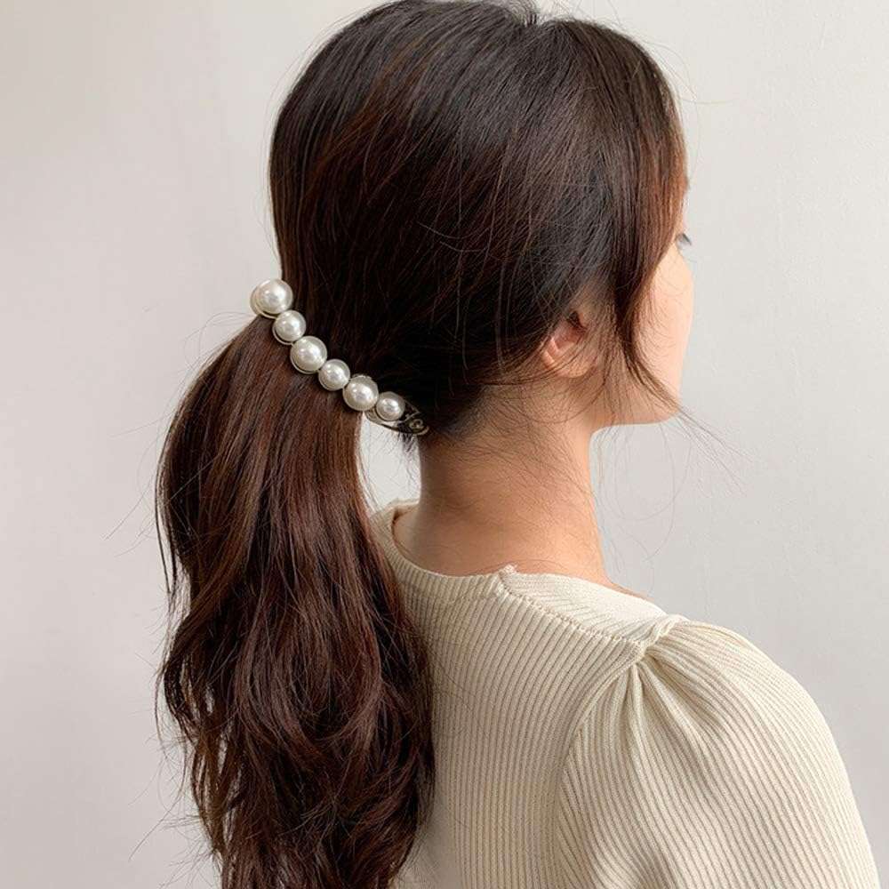2 PCS Pearl Hair Clips - Banana Clips & Ponytail Holders for Women & Girls | Rhinestone Barrettes for Thick & Fine Hair | Elegant French Hair Accessories for Weddings, Parties & Daily Use