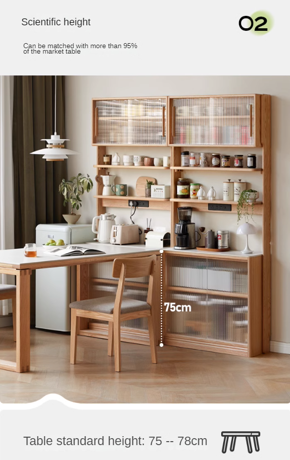 Solid Oak Wood Rock Board Buffet Sideboard - Rustic Dining Room Storage Cabinet for Kitchen, Living Room, and Entryway Organization