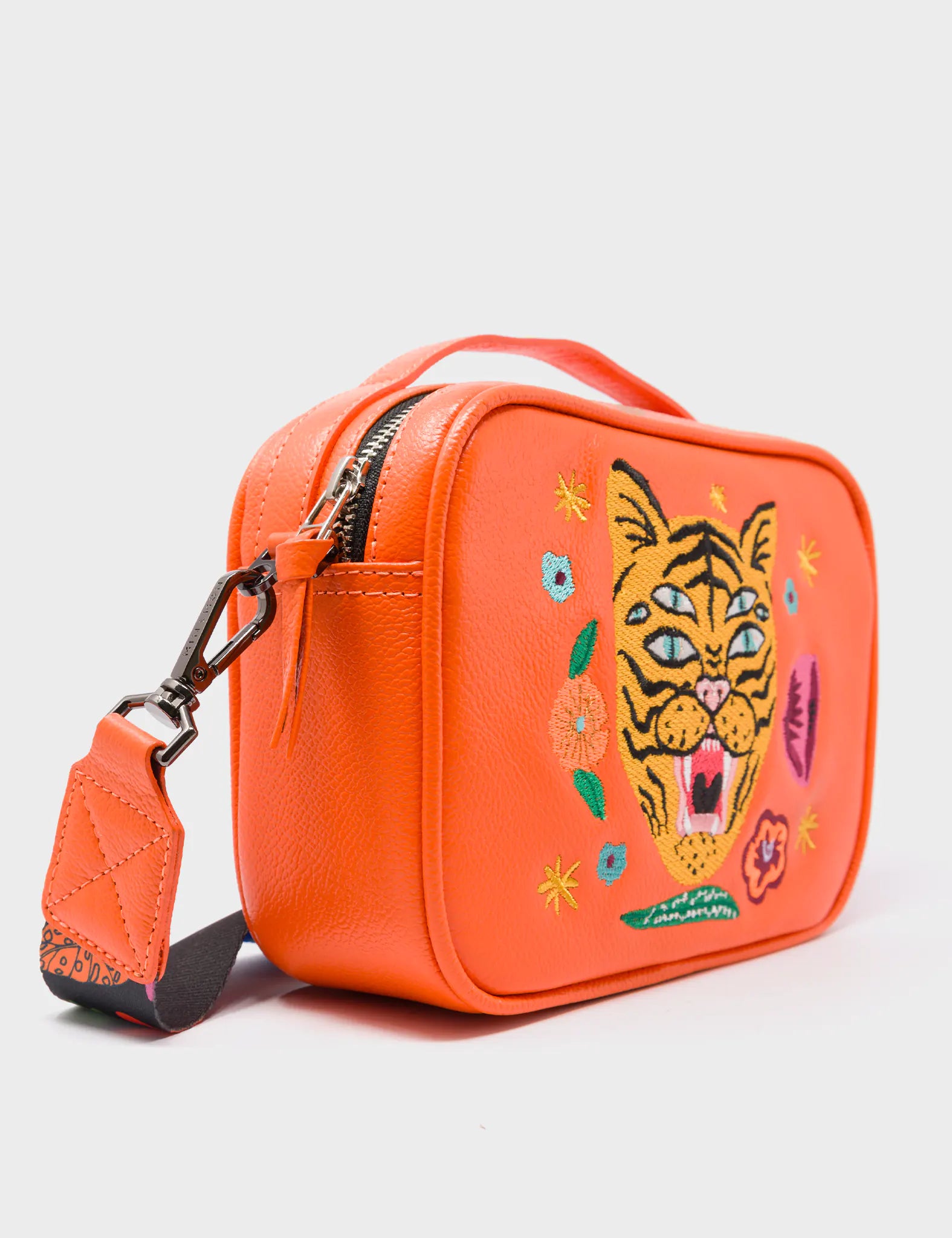 Verto Crossbody Bag - Vermillion Orange Genuine Leather Handbag with Tiger & Floral Embroidery - Perfect for Women's Casual Outings, Travel & Everyday Use